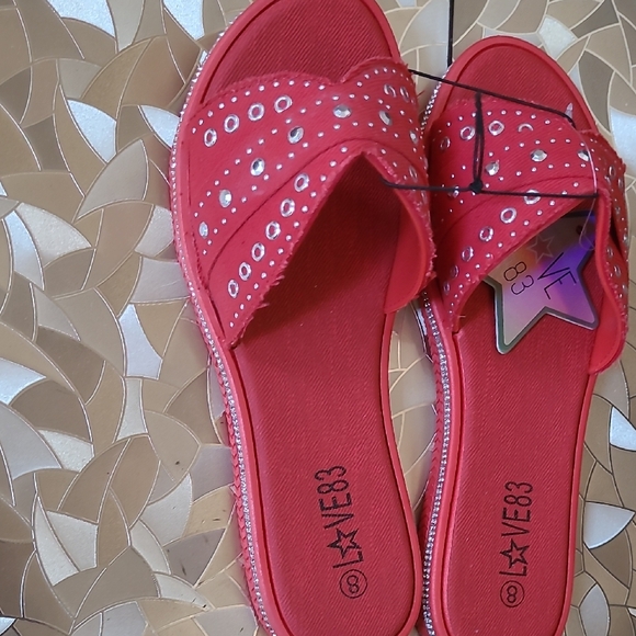 Red Rhinestone Slide Sandals - Picture 8 of 8